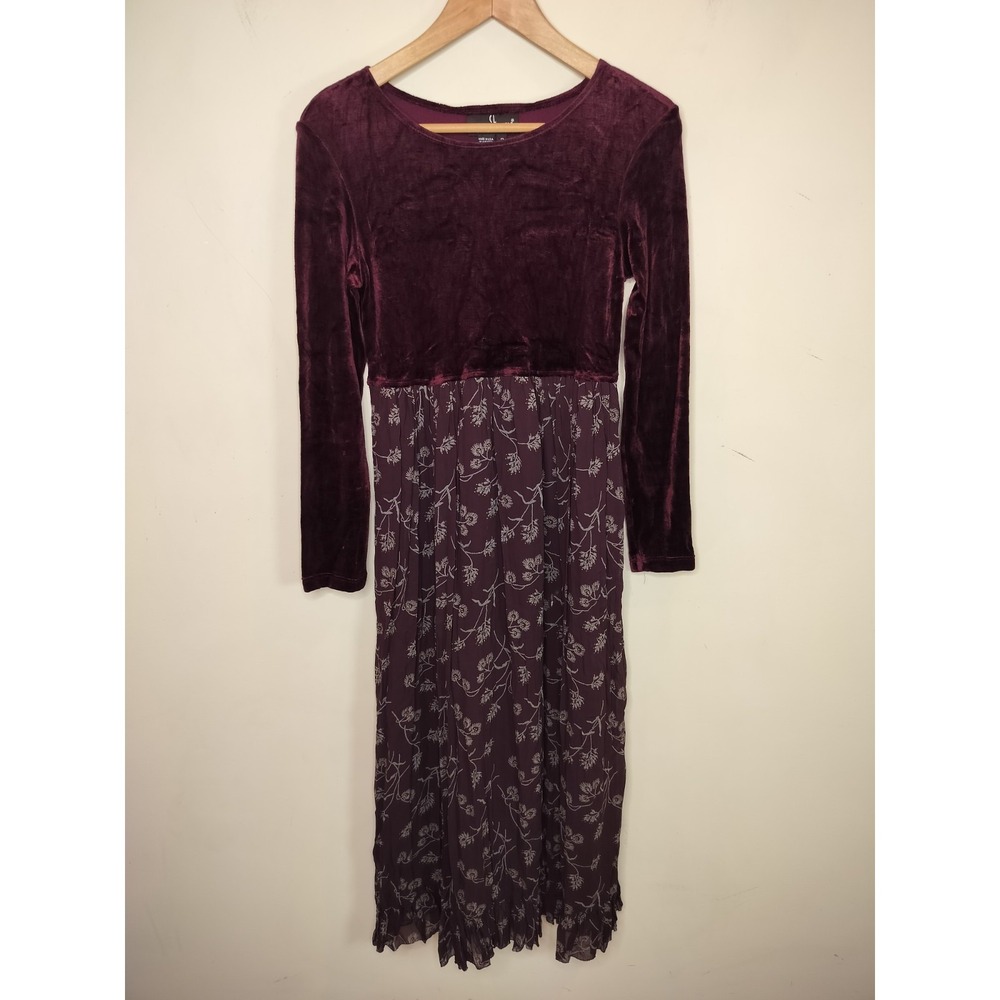 Vtg‎ Carole Little Velvet Floral Crinkle Maxi Dress 90s Dark Romance